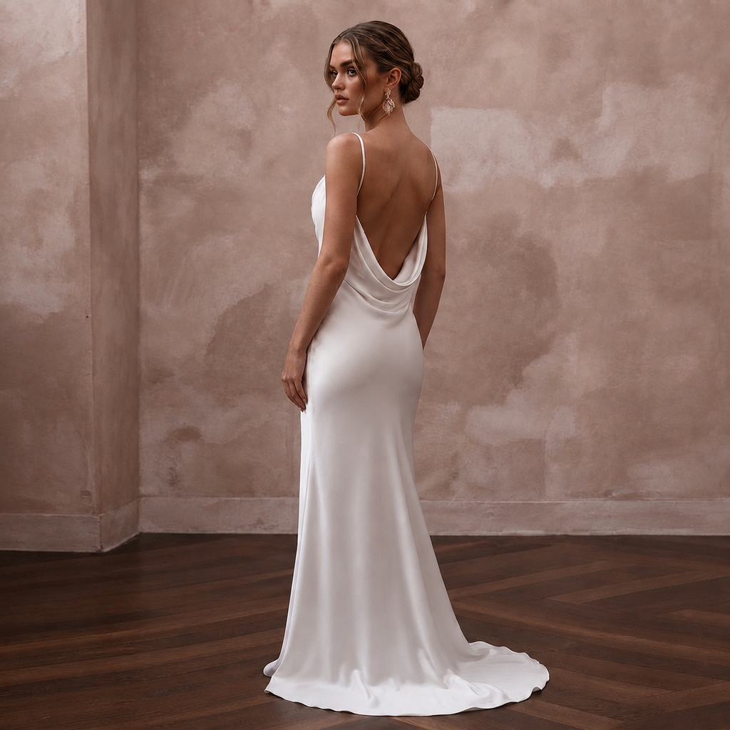 Cowl Neck Wedding Dresses with Soft Silk Elegance