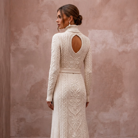 Cozy Cream Cashmere Blend Knit Dress for Après - Ski Rehearsal - Apparel & Accessories > Clothing > Wedding & Bridal Party Dresses > Wedding Dresses - Mignonette Bridal