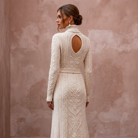 Cozy Cream Cashmere Blend Knit Dress for Après-Ski Rehearsal