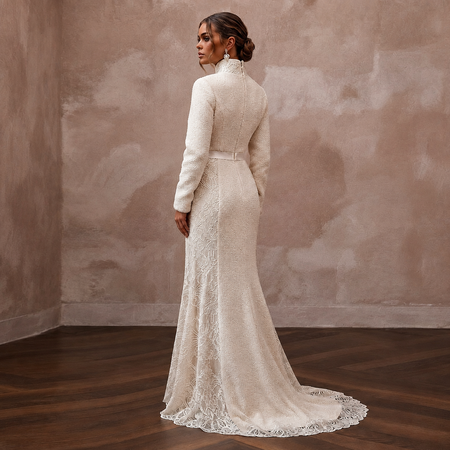 Cozy Cream Sherpa & Lace Dress for Winter Engagement Photoshoot