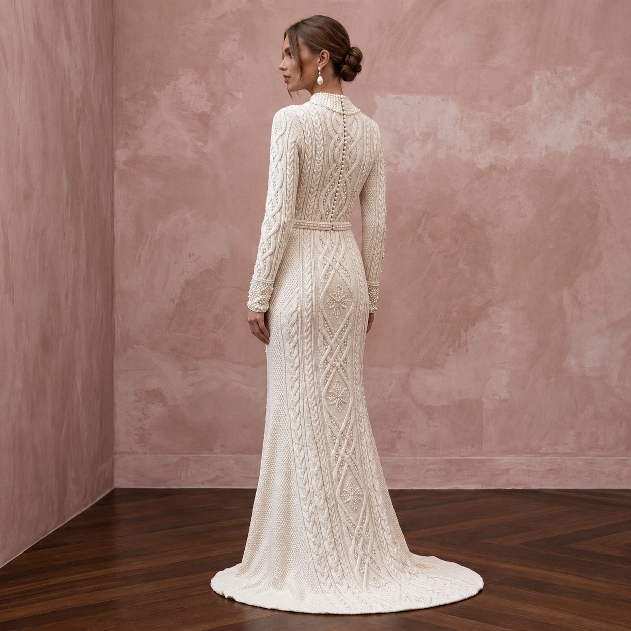 Cozy Ivory Cable Knit Long Sleeve Bridal Sweater Dress for Après-Ski Secondary image