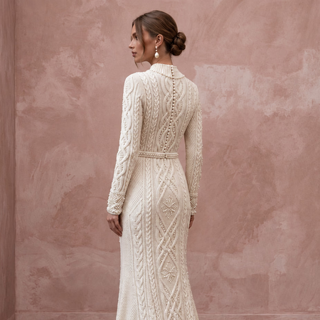 Cozy Ivory Cable Knit Long Sleeve Bridal Sweater Dress for Après-Ski