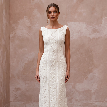 Cozy White Cashmere Knit Bridal Gown for Ski Lodge Elopement