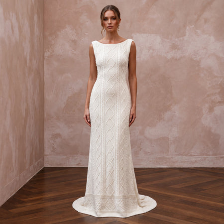 Cozy White Cashmere Knit Bridal Gown for Ski Lodge Elopement
