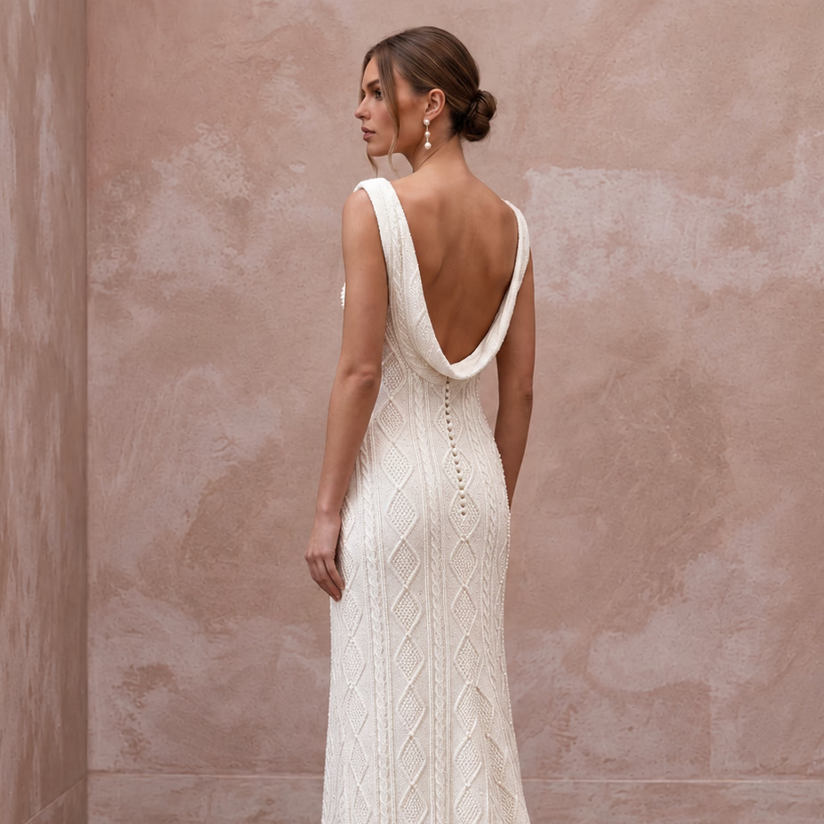 Cozy White Cashmere Knit Bridal Gown for Ski Lodge Elopement