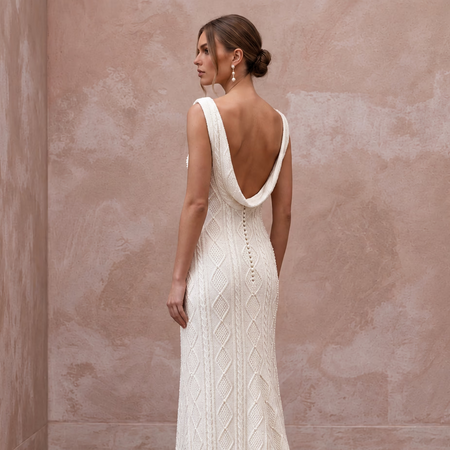 Cozy White Cashmere Knit Bridal Gown for Ski Lodge Elopement