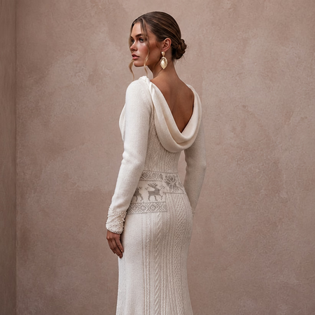Cozy White Cashmere Knit Gown for Ski Lodge ElopementV - Apparel & Accessories > Clothing > Wedding & Bridal Party Dresses > Wedding Dresses - Mignonette Bridal