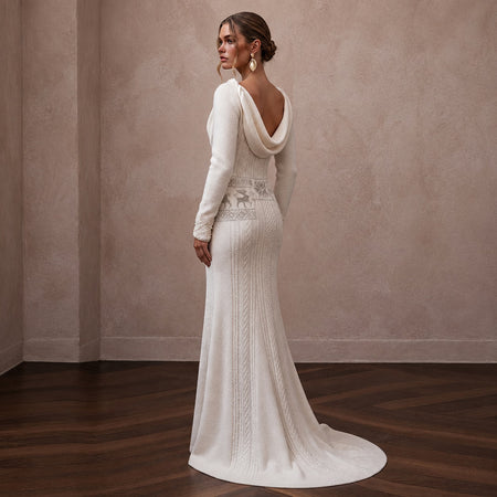 Cozy White Cashmere Knit Gown for Ski Lodge ElopementV - Apparel & Accessories > Clothing > Wedding & Bridal Party Dresses > Wedding Dresses - Mignonette Bridal
