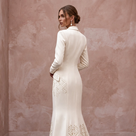 Cream Heavy Satin Double - Breasted Bridal Blazer Dress for City Hall - Apparel & Accessories > Clothing > Wedding & Bridal Party Dresses > Wedding Dresses - Mignonette Bridal