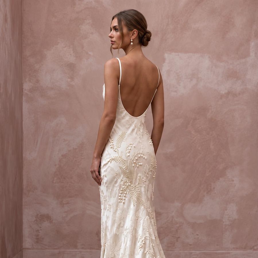 Cream Silk Charmeuse Bias Cut Slip Dress with Cowl Neckline
