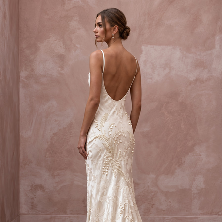 Cream Silk Charmeuse Bias Cut Slip Dress with Cowl Neckline