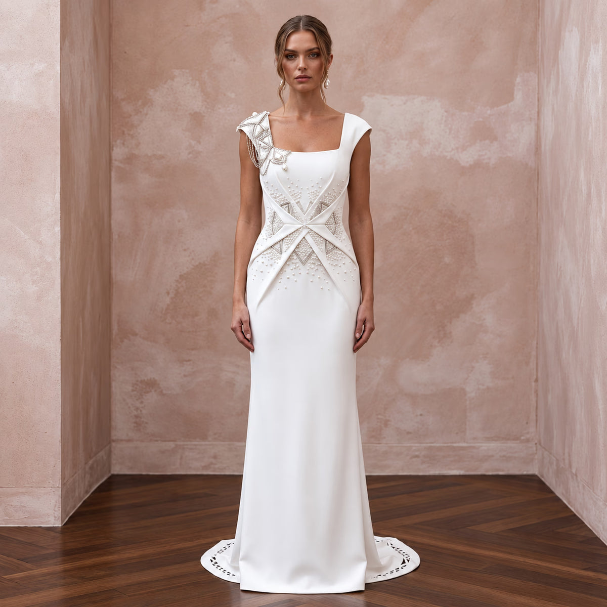 Crepe Bridal Dress for a Modern Rooftop Wedding - Apparel & Accessories > Clothing > Wedding & Bridal Party Dresses > Wedding Dresses - Mignonette Bridal Main image