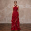 Crimson Red Chiffon Tiered Ruffle Halter Neck Gala Dress - Apparel & Accessories > Clothing > Wedding & Bridal Party Dresses > Wedding Dresses - Mignonette Bridal