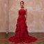 Crimson Red Chiffon Tiered Ruffle Halter Neck Gala Dress