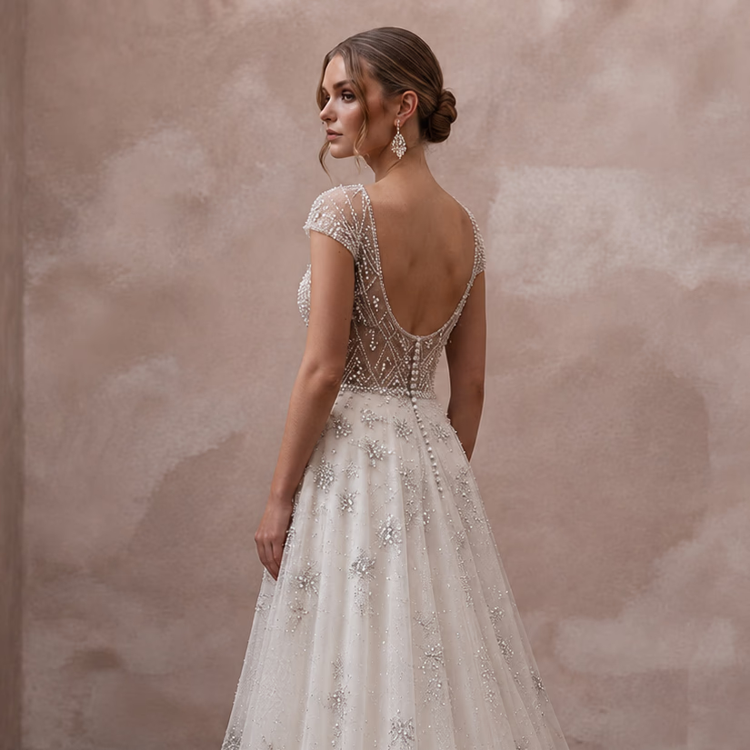 Crystal Tulle Wedding Dresses with Sparkling Details - Apparel & Accessories > Clothing > Wedding & Bridal Party Dresses > Wedding Dresses - Mignonette
