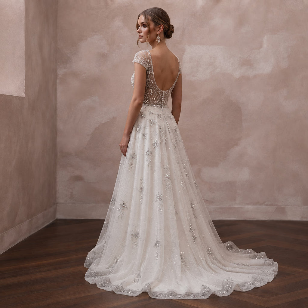 Crystal Tulle Wedding Dresses with Sparkling Details - Apparel & Accessories > Clothing > Wedding & Bridal Party Dresses > Wedding Dresses - Mignonette