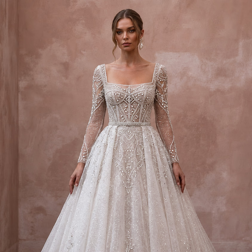 Crystal Tulle Wedding Dresses with Sparkling Skirts - Apparel & Accessories > Clothing > Wedding & Bridal Party Dresses > Wedding Dresses - Mignonette Bridal