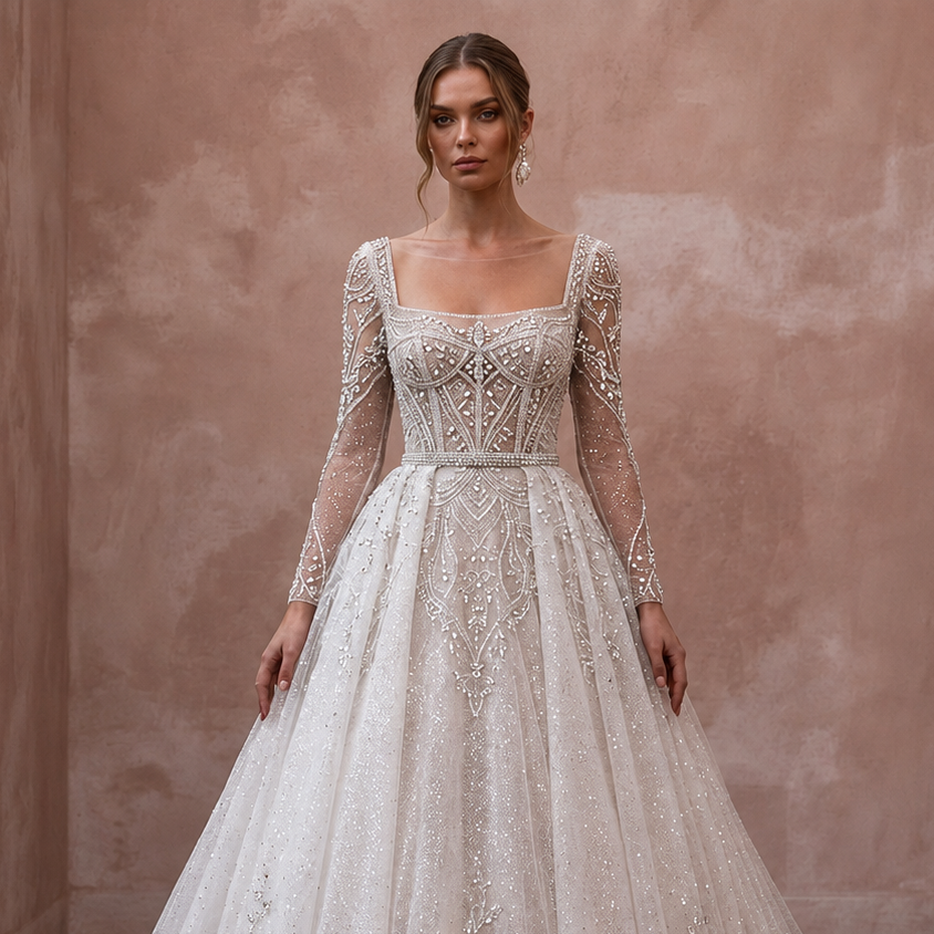 Crystal Tulle Wedding Dresses with Sparkling Skirts