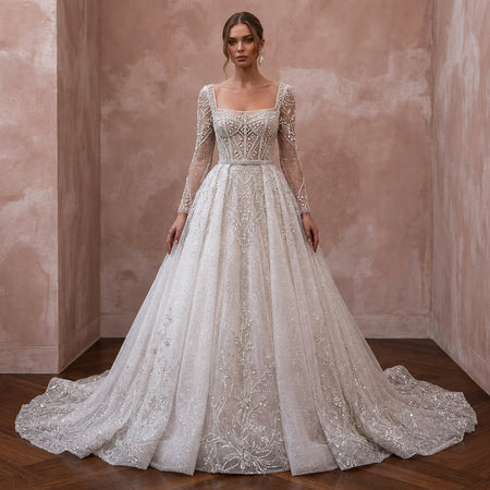Crystal Tulle Wedding Dresses with Sparkling Skirts - Apparel & Accessories > Clothing > Wedding & Bridal Party Dresses > Wedding Dresses - Mignonette Bridal