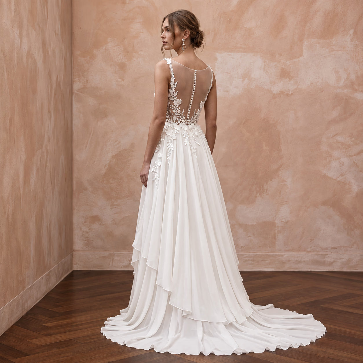 Custom Fit Chiffon Bridal Gown for an Outdoor Wedding Secondary image