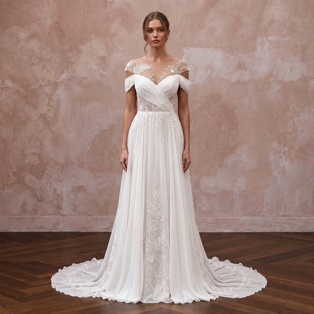 Custom Fit Chiffon Wedding Dress for a Destination Ceremony