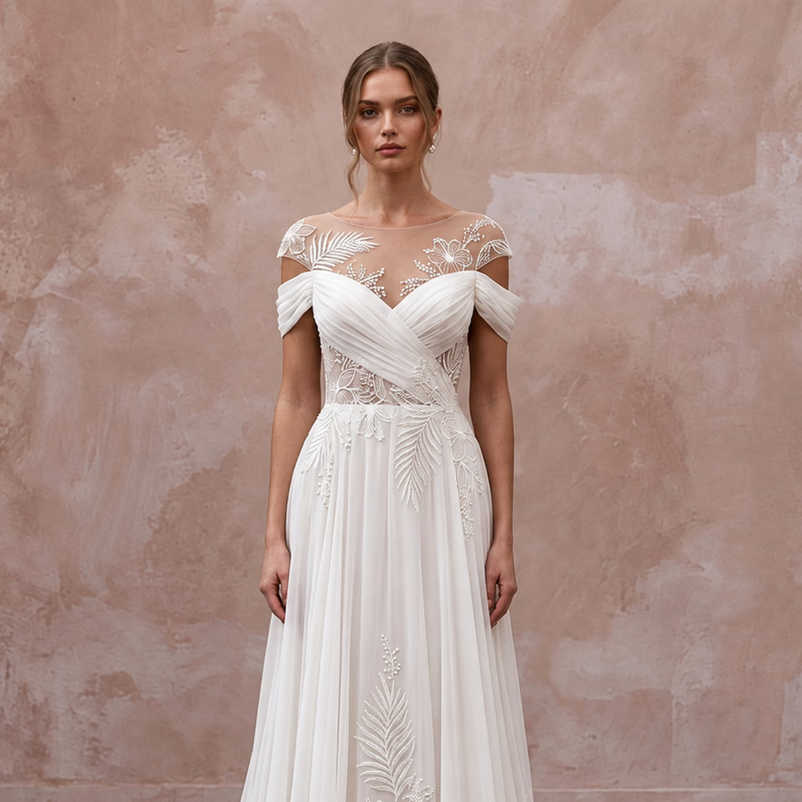 Custom Fit Chiffon Wedding Dress for a Destination Ceremony