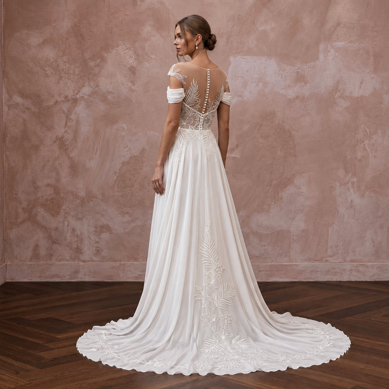 Custom Fit Chiffon Wedding Dress for a Destination Ceremony