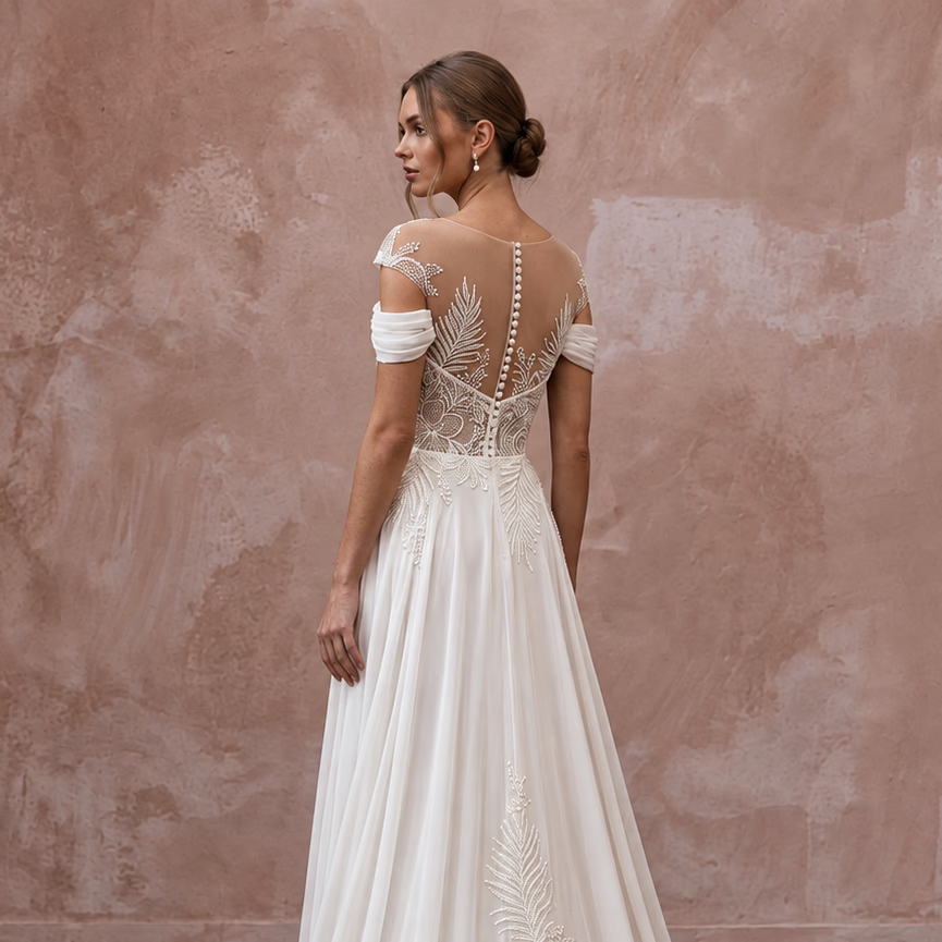 Custom Fit Chiffon Wedding Dress for a Destination Ceremony