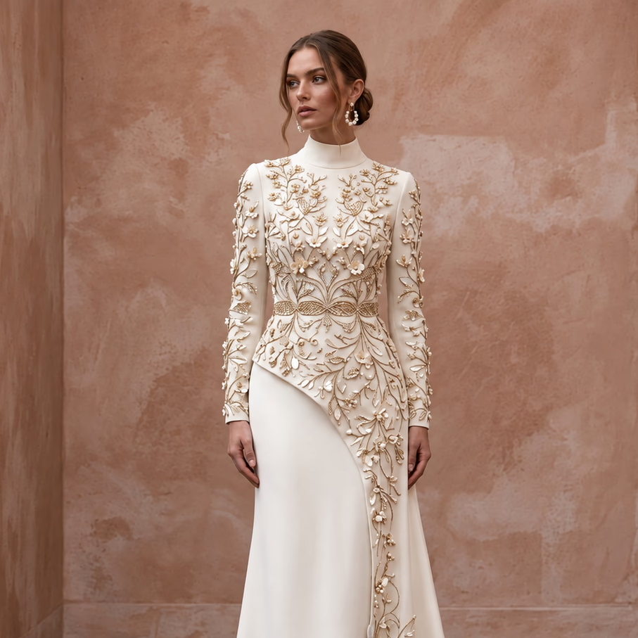 Custom Fit Modest Wedding Dress with High Neck