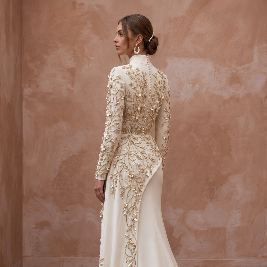Custom Fit Modest Wedding Dress with High Neck