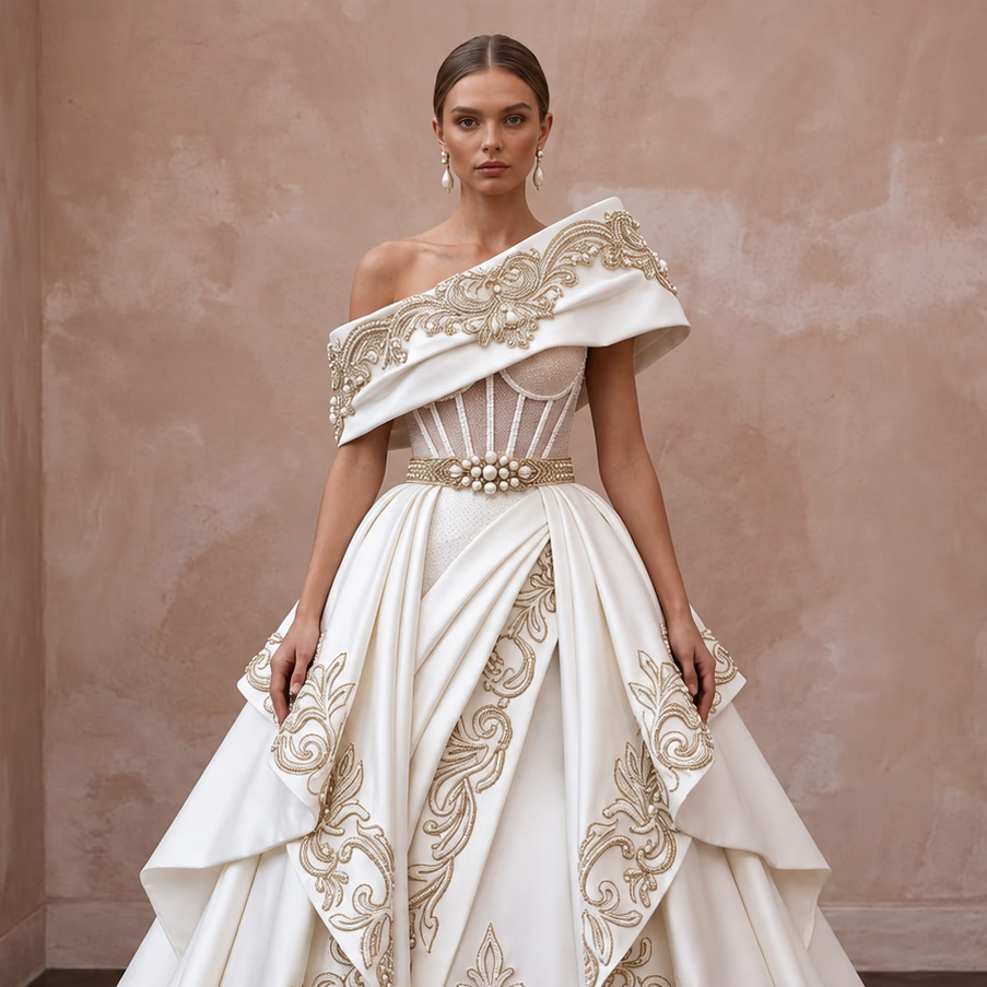 Custom Fit Satin Wedding Dress for a Formal Ceremony