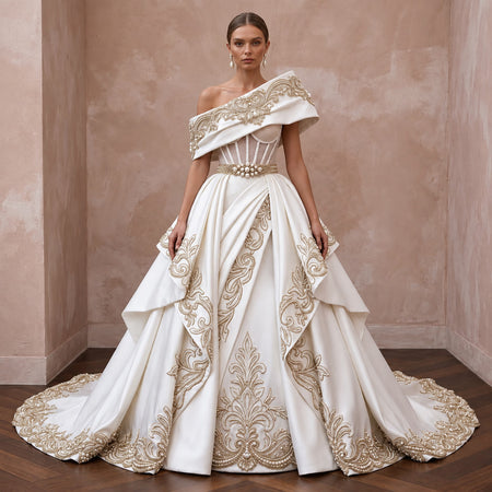 Custom Fit Satin Wedding Dress for a Formal Ceremony