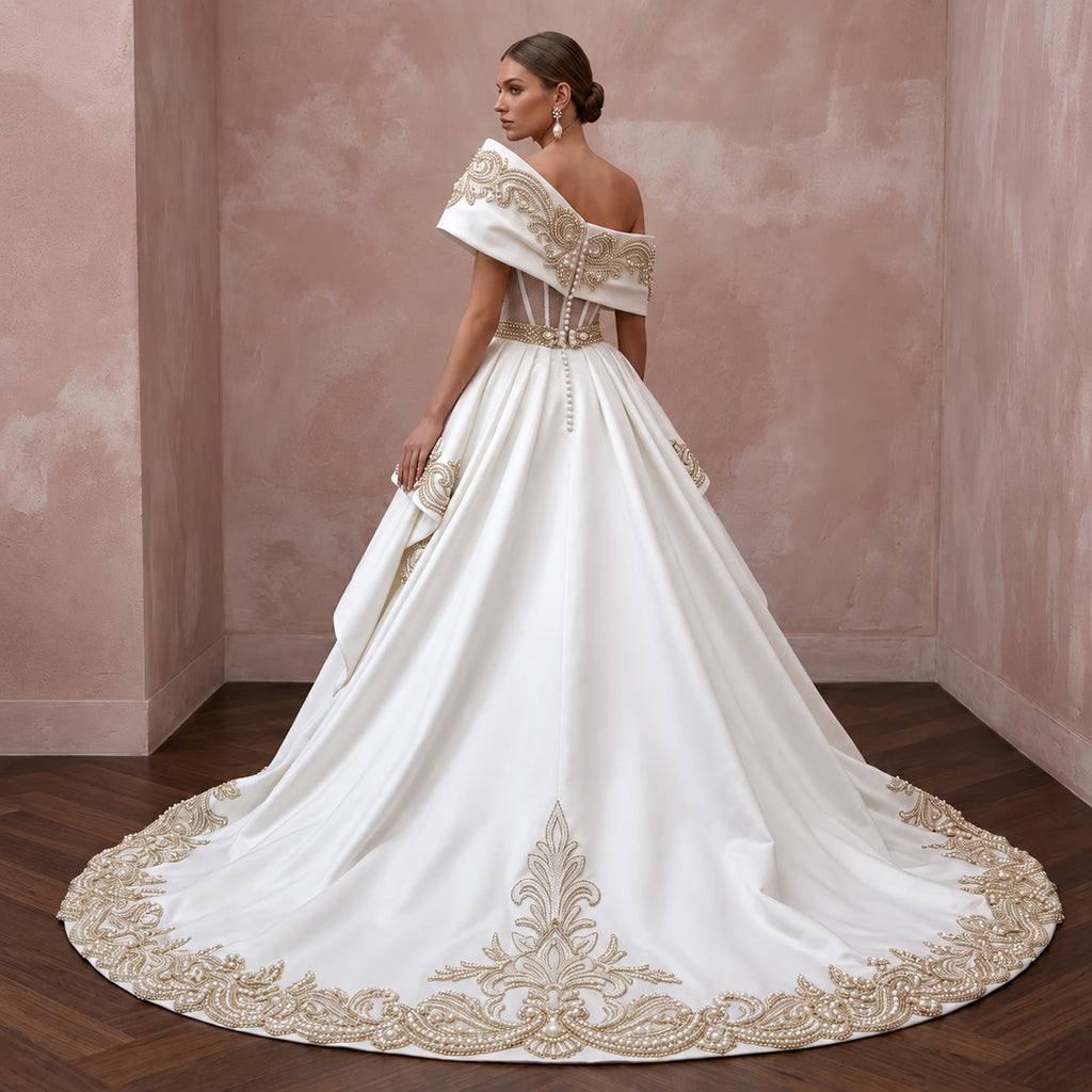 Custom Fit Satin Wedding Dress for a Formal Ceremony