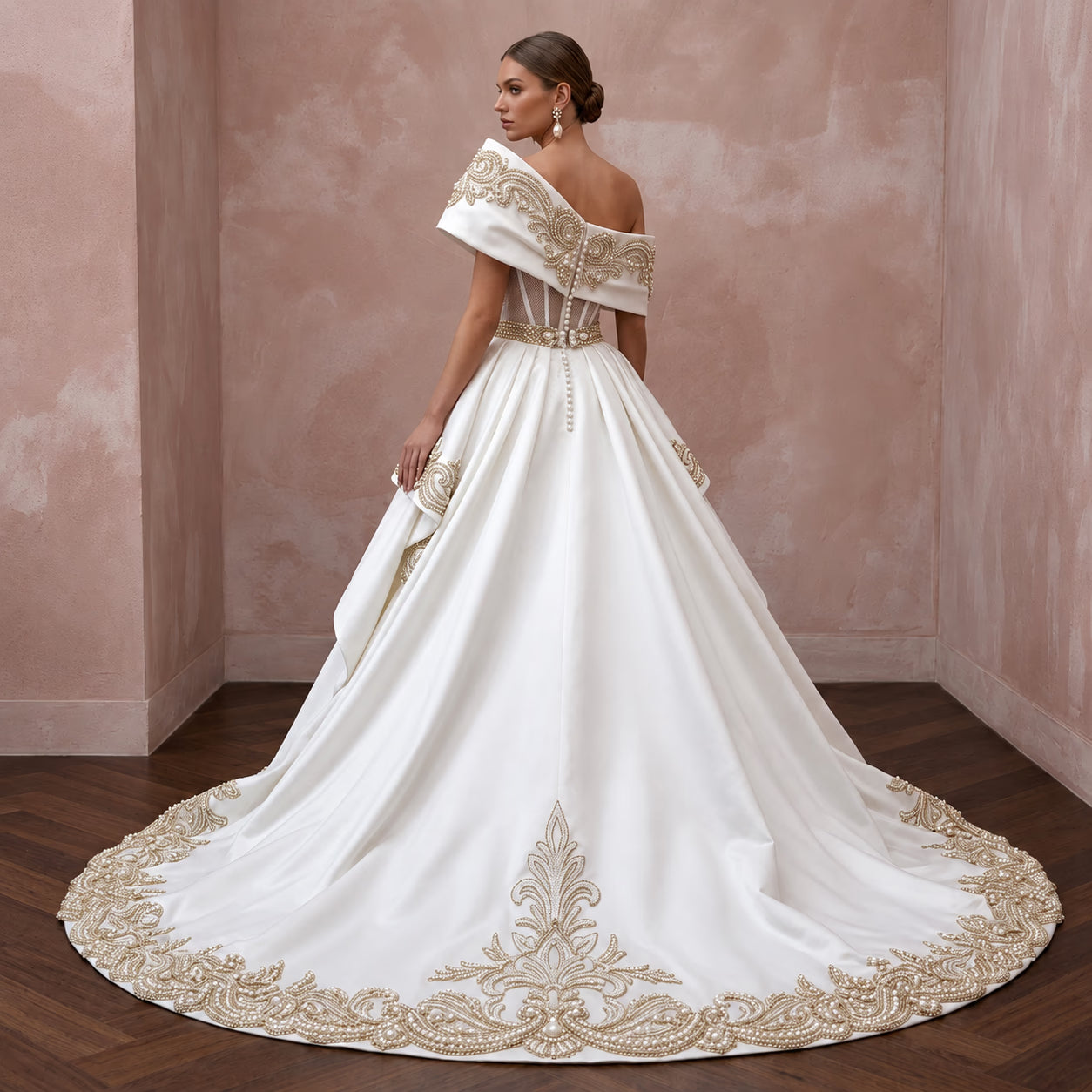 Custom Fit Satin Wedding Dress for a Formal Ceremony