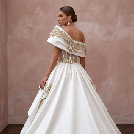 Custom Fit Satin Wedding Dress for a Formal Ceremony
