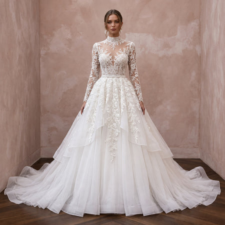 Custom Size Ball Gown Wedding Dress with Lace Bodice