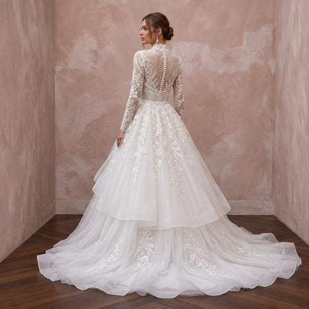Custom Size Ball Gown Wedding Dress with Lace Bodice