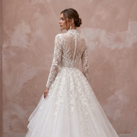 Custom Size Ball Gown Wedding Dress with Lace Bodice