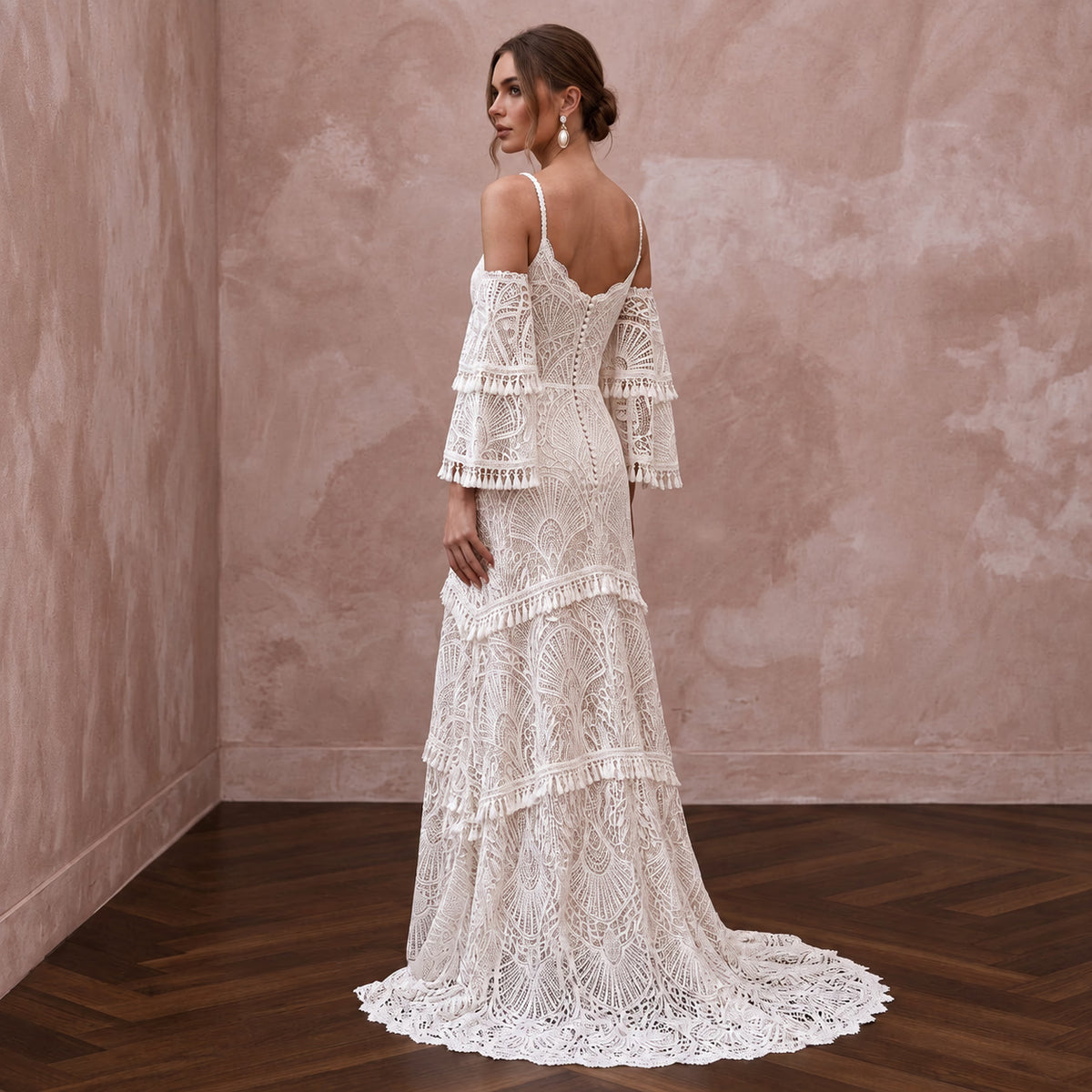 Custom Size Boho Lace Bridal Dress for a Beach Wedding