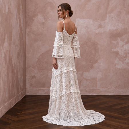 Custom Size Boho Lace Bridal Dress for a Beach Wedding