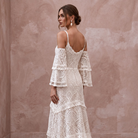 Custom Size Boho Lace Bridal Dress for a Beach Wedding