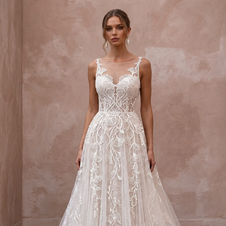 Custom Size Lace Wedding Dress with A-Line Silhouette