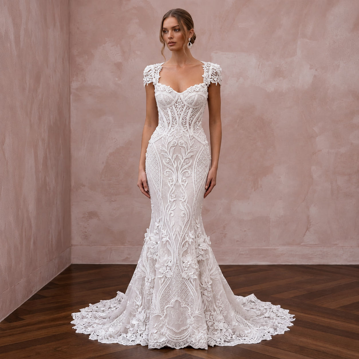 Custom Size Mermaid Lace Bridal Dress