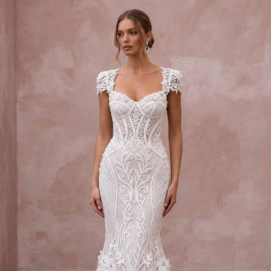 Custom Size Mermaid Lace Bridal Dress