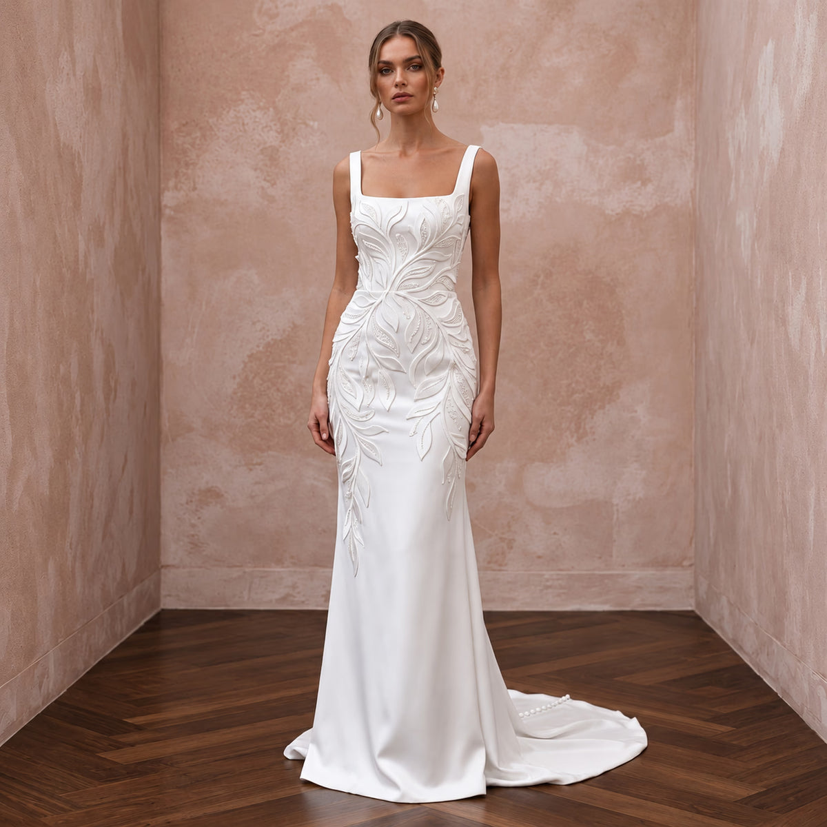 Custom Size Satin Wedding Gown for a Civil Ceremony - Apparel & Accessories > Clothing > Wedding & Bridal Party Dresses > Wedding Dresses - Mignonette Bridal Main image