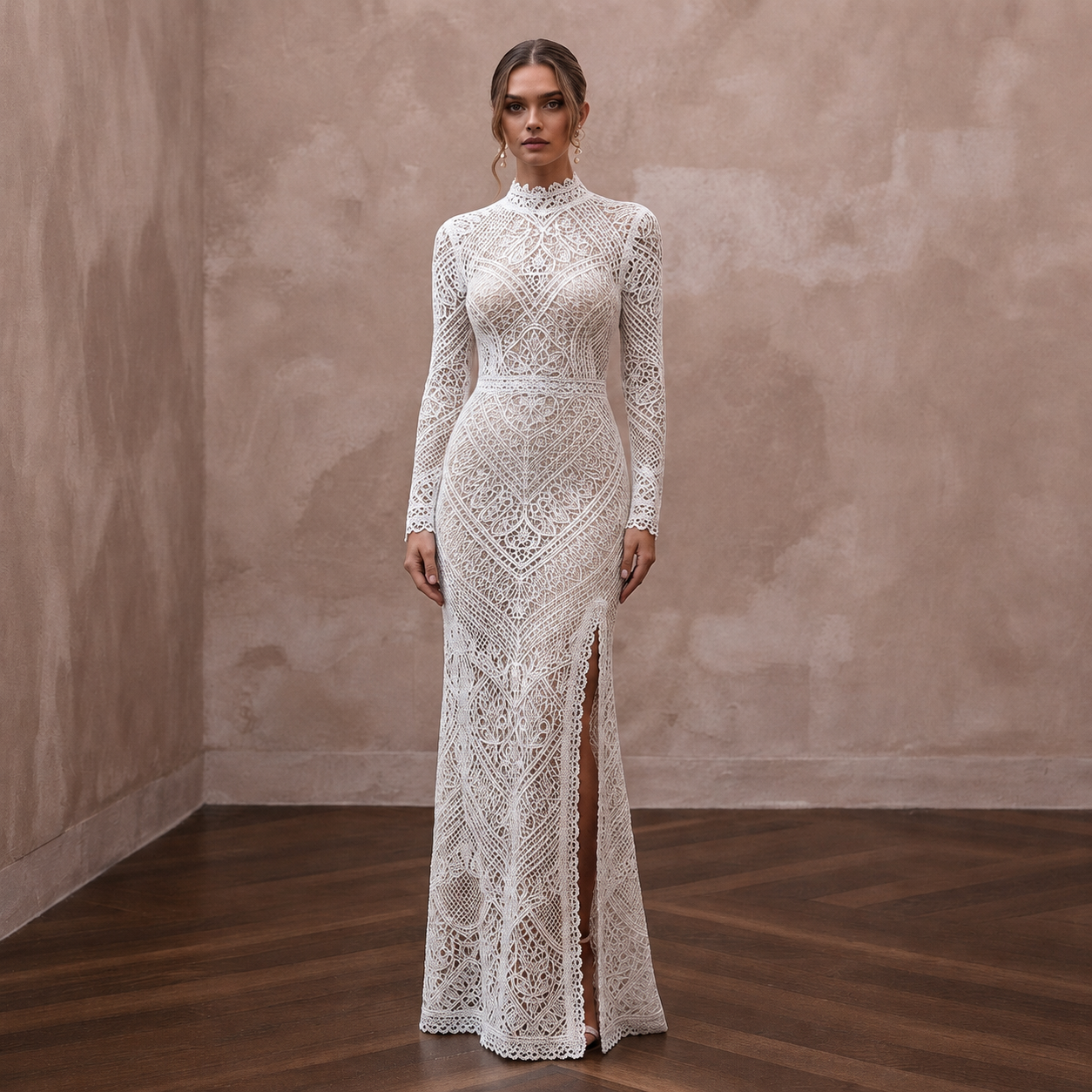 Daring White Crochet Lace Bodycon for Beach Vow Renewal