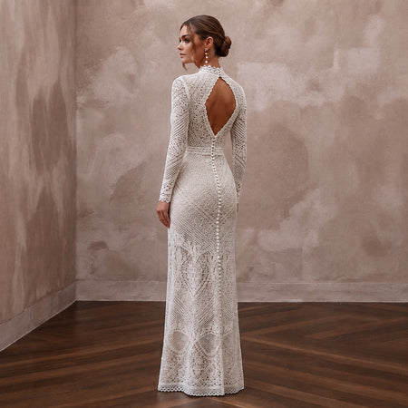 Daring White Crochet Lace Bodycon for Beach Vow Renewal - Apparel & Accessories > Clothing > Wedding & Bridal Party Dresses > Wedding Dresses - Mignonette Bridal