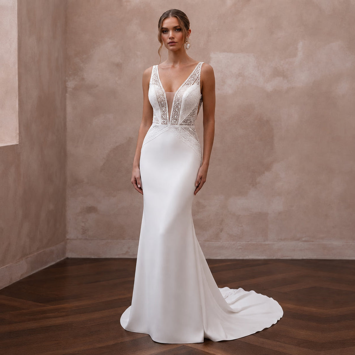 Daring White Stretch Crepe Mermaid Wedding Dress for Surprise Wedding Exit - Apparel & Accessories > Clothing > Wedding & Bridal Party Dresses > Wedding Dresses - Mignonette Bridal Main image
