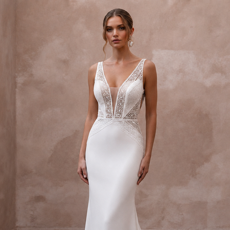 Daring White Stretch Crepe Mermaid Wedding Dress for Surprise Wedding Exit