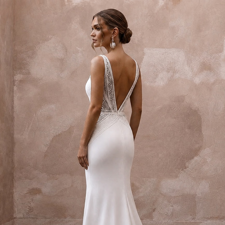 Daring White Stretch Crepe Mermaid Wedding Dress for Surprise Wedding Exit - Apparel & Accessories > Clothing > Wedding & Bridal Party Dresses > Wedding Dresses - Mignonette Bridal